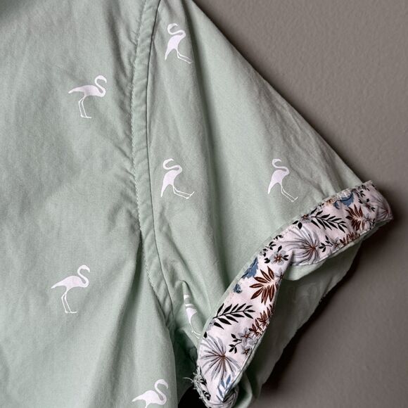 Denim & Flower Mint Green Button Up Short Sleeve With White Flamingos Men’s Sz M - Picture 3 of 6